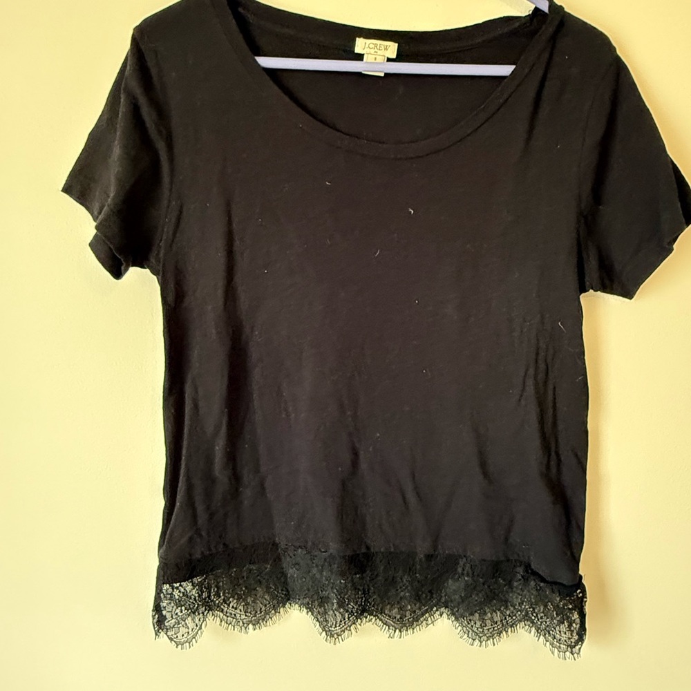 J. Crew Black Lace Trim Short Sleeve Tee